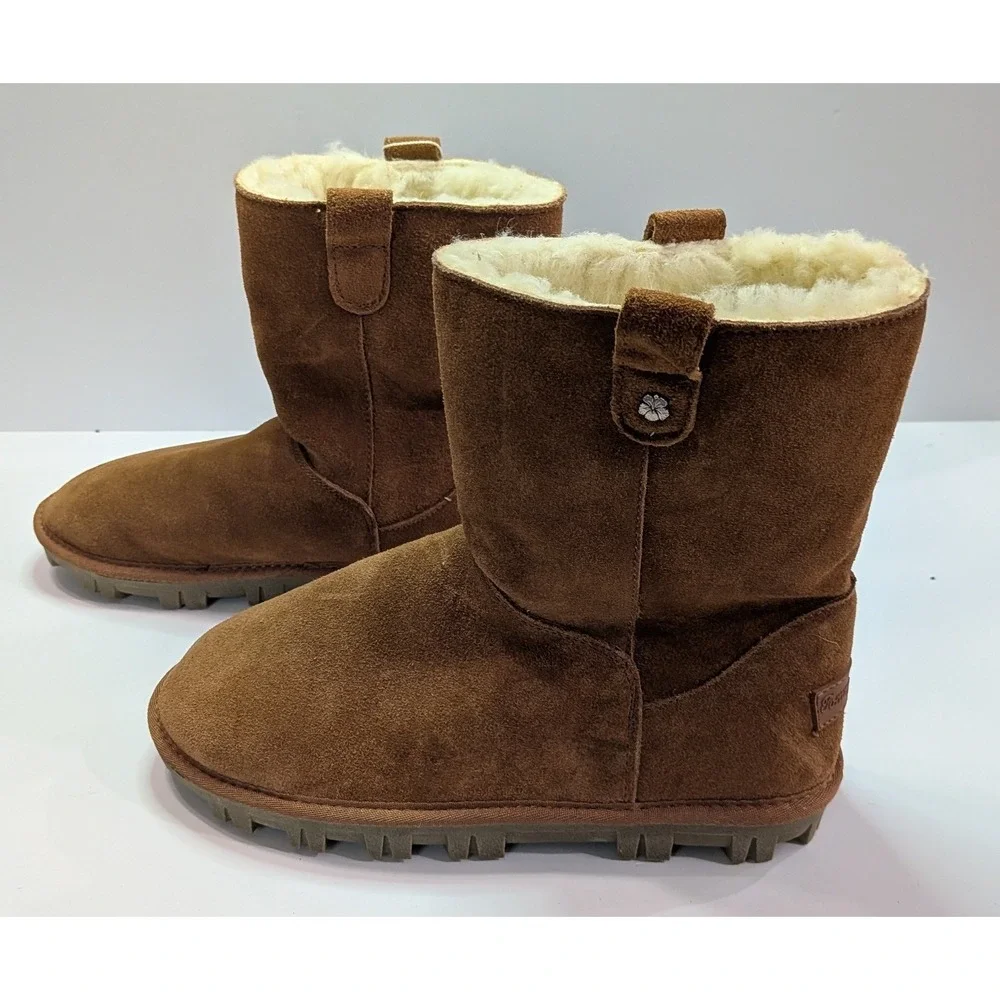 Tommy Bahama Suede Boots Womens 8 Brown New Faux Fur Lined Mid Calf Hibiscus